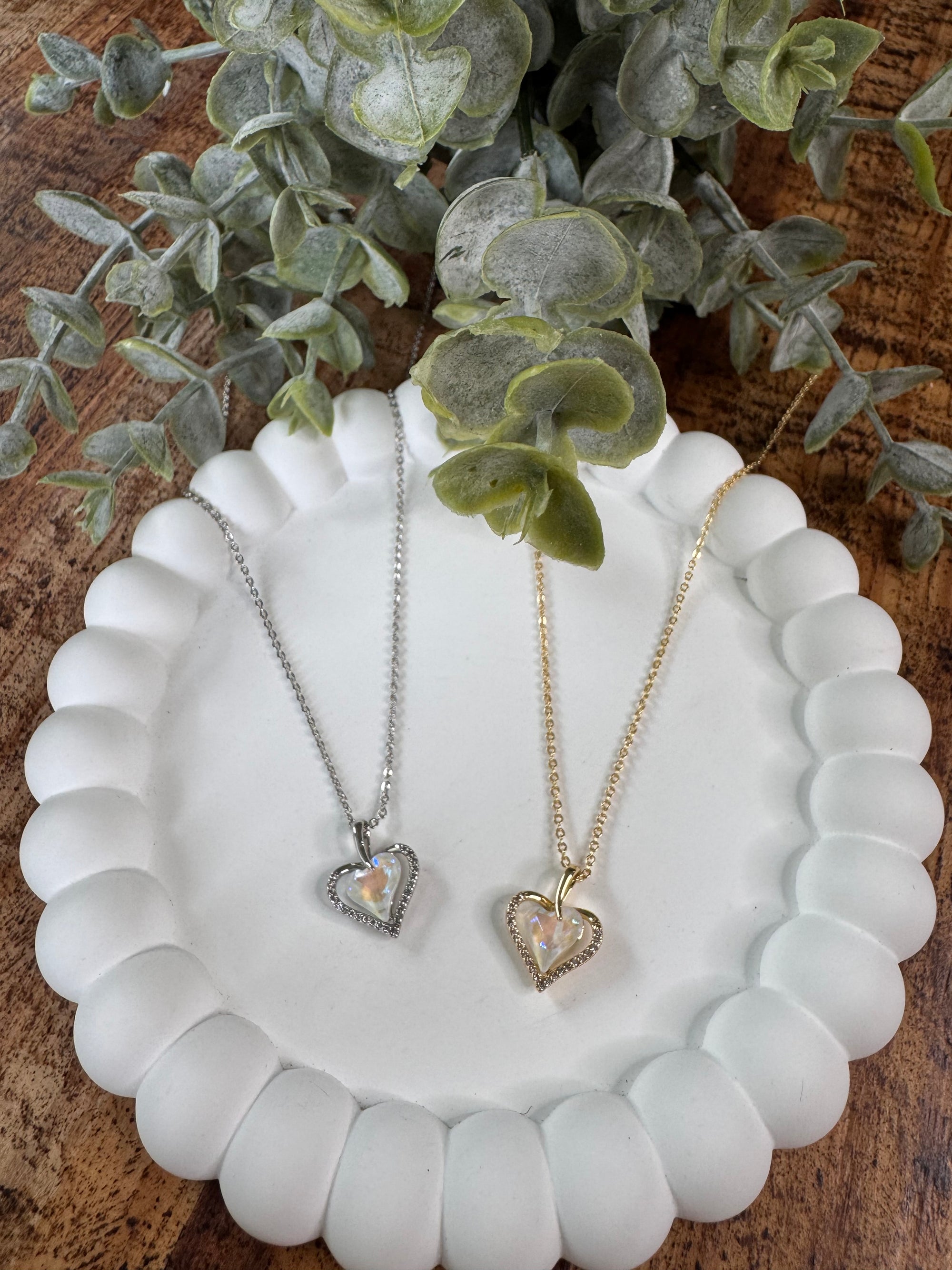 Gold Dipped Shiny Stone Paved Heart Stone Necklace