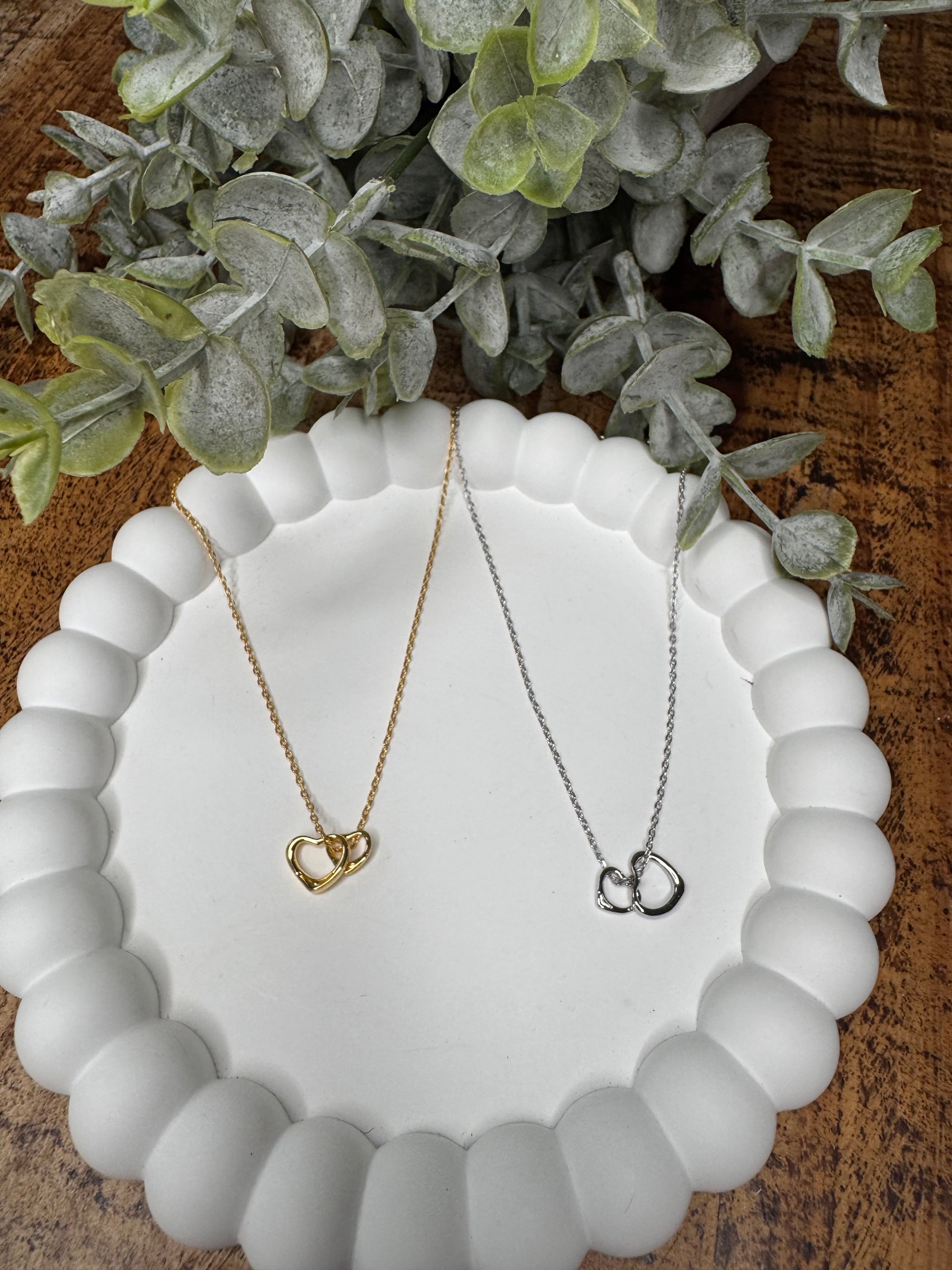 White Gold Dipped Double Heart Pendant Necklace