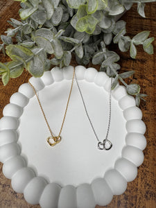 White Gold Dipped Double Heart Pendant Necklace