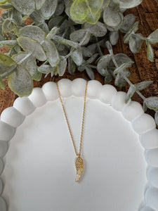 Gold Dipped Metal Wing Pendant Necklace