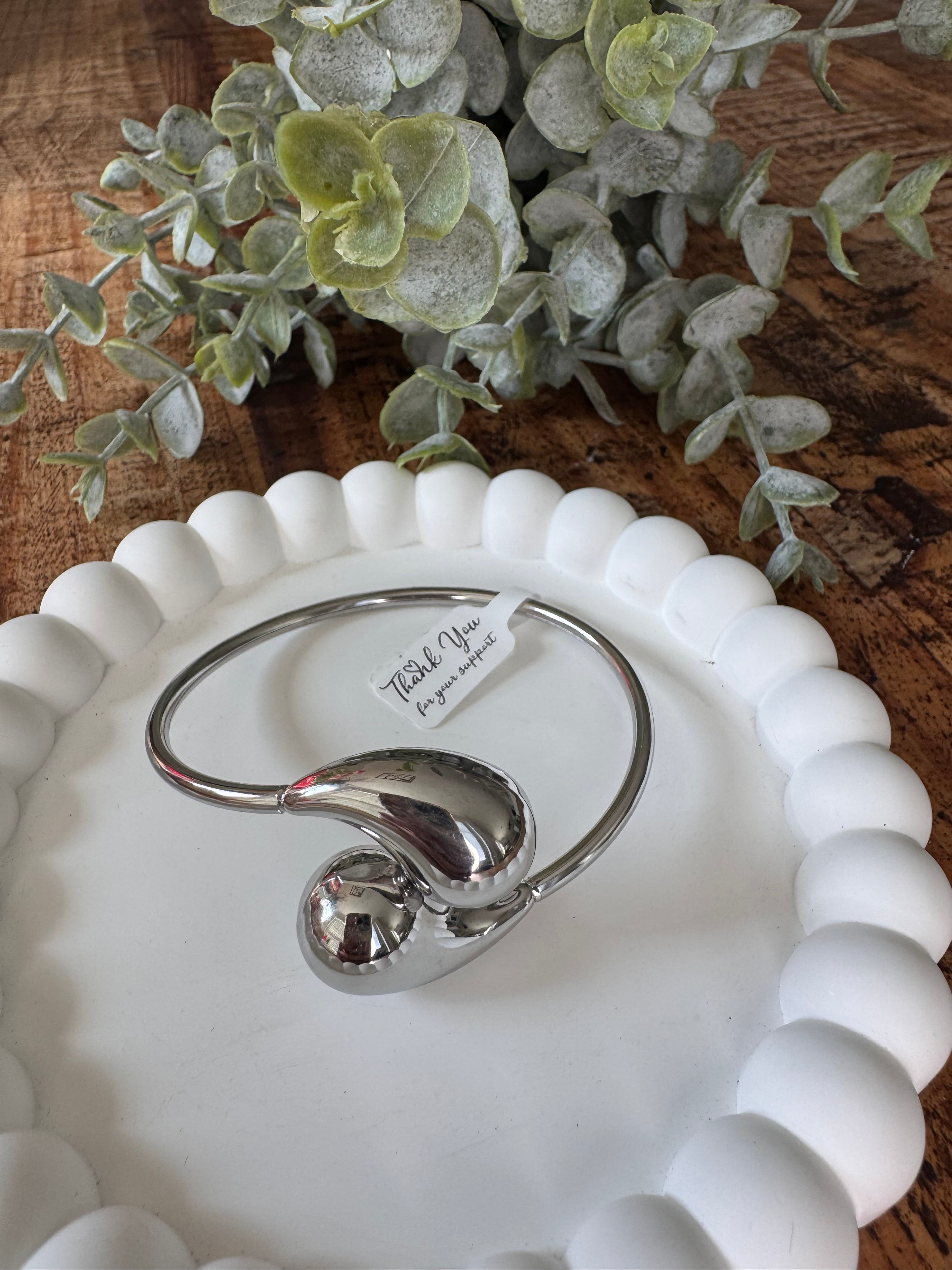 Stainless Steel Teardrop Tip Wire Bangle Bracelet