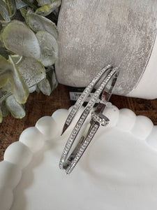 Stone Paved Nail Stainless Steel Hinged Bracelet