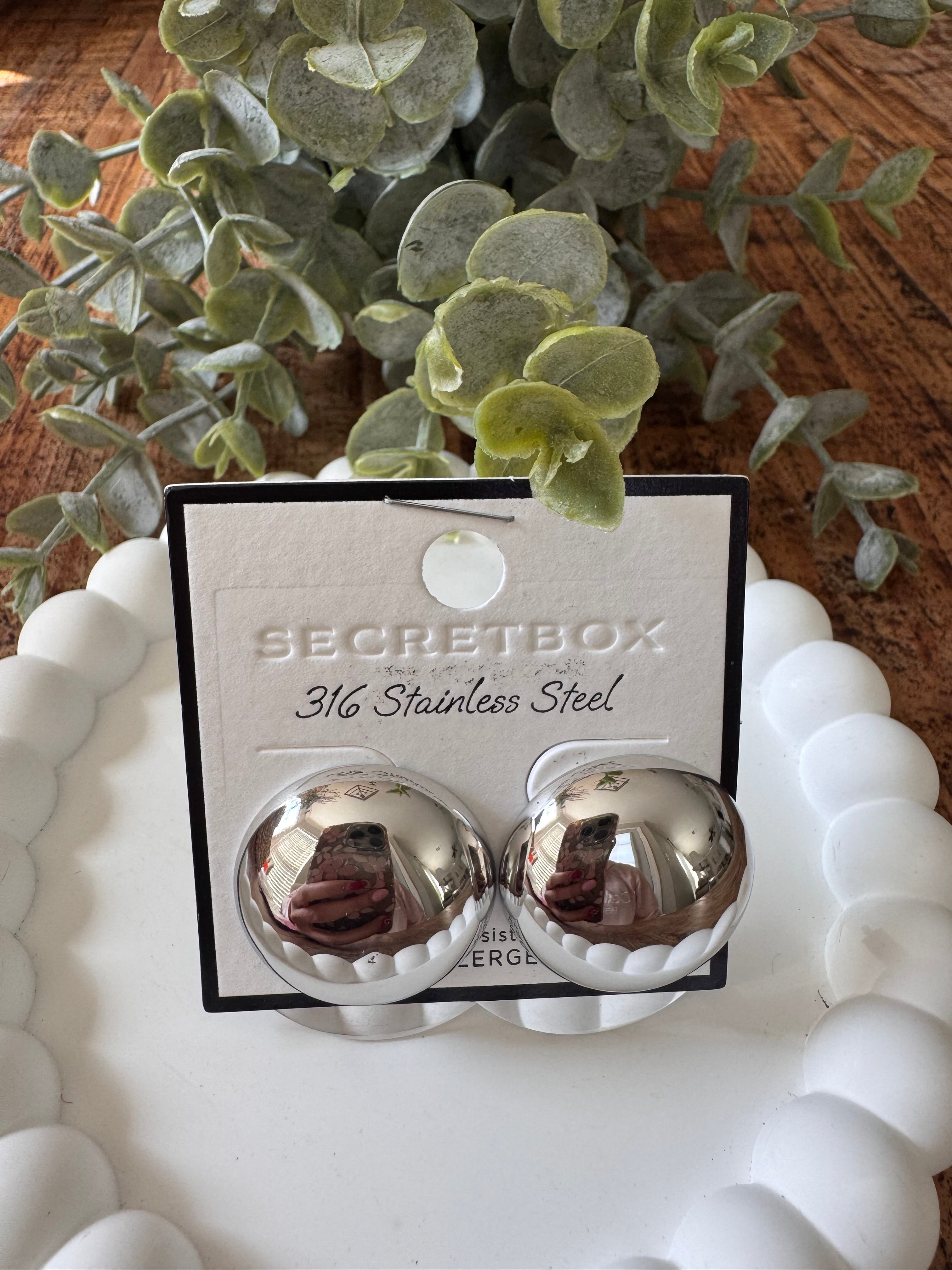 Stainless Steel Round Dome Earrings