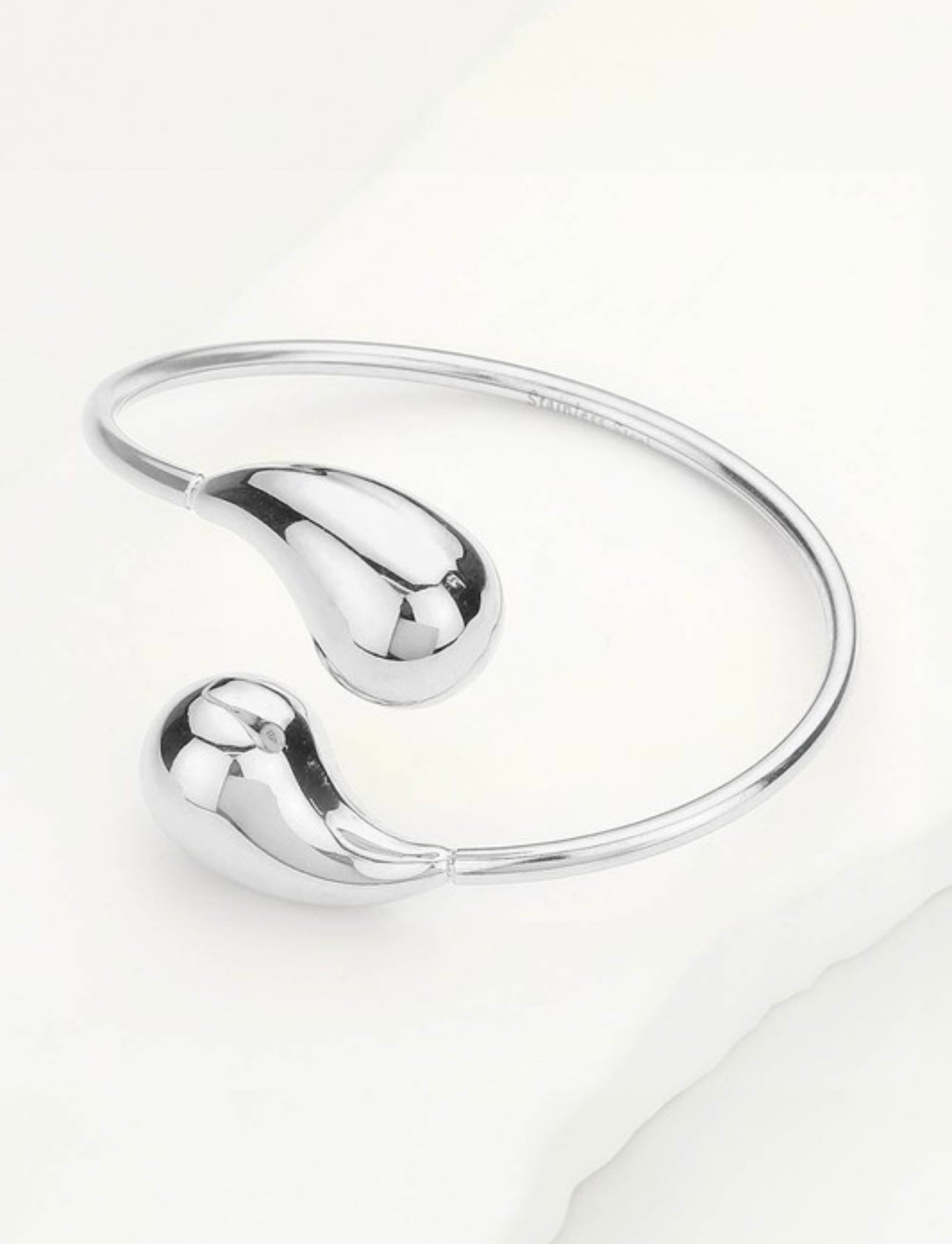 Stainless Steel Teardrop Tip Wire Bangle Bracelet