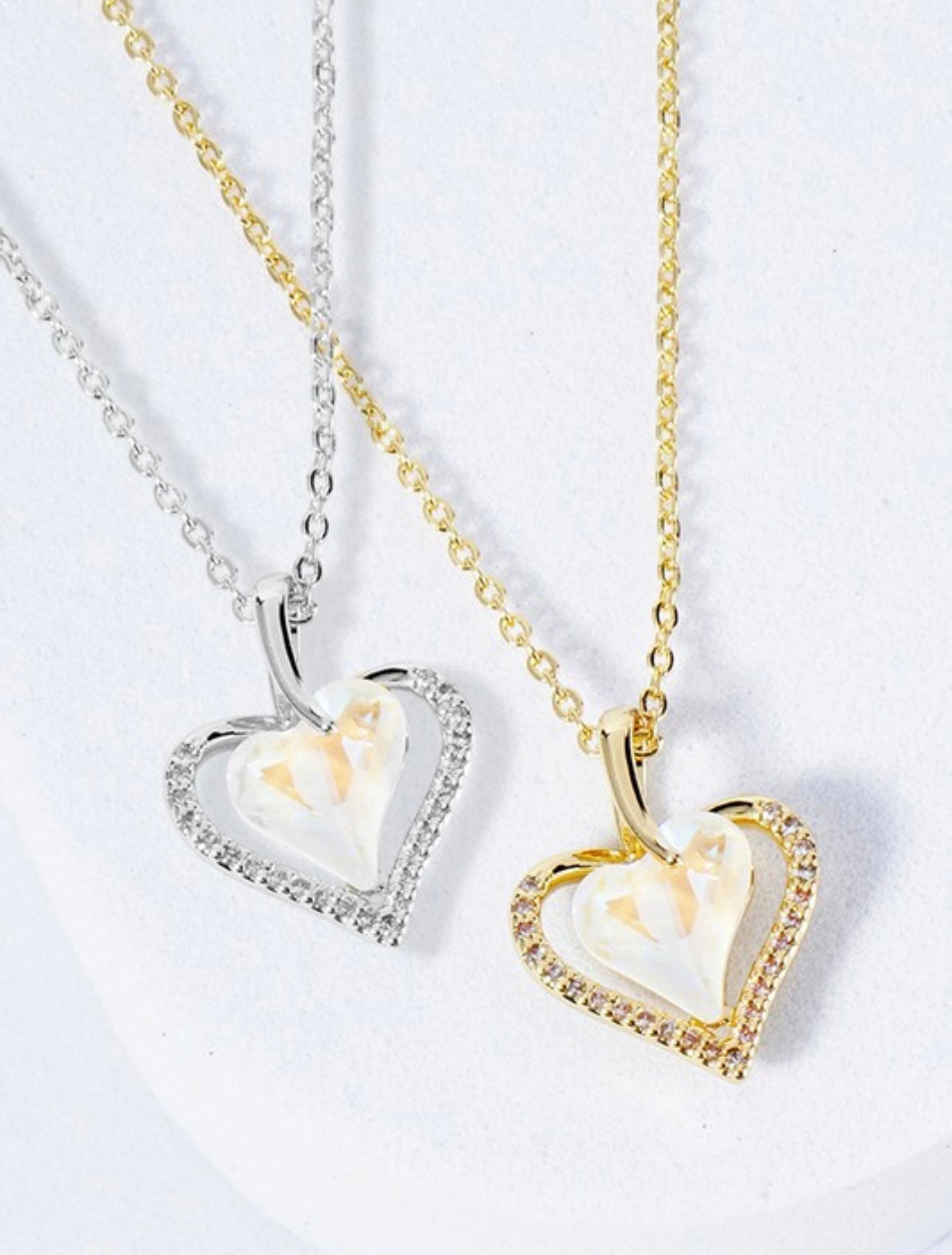Gold Dipped Shiny Stone Paved Heart Stone Necklace