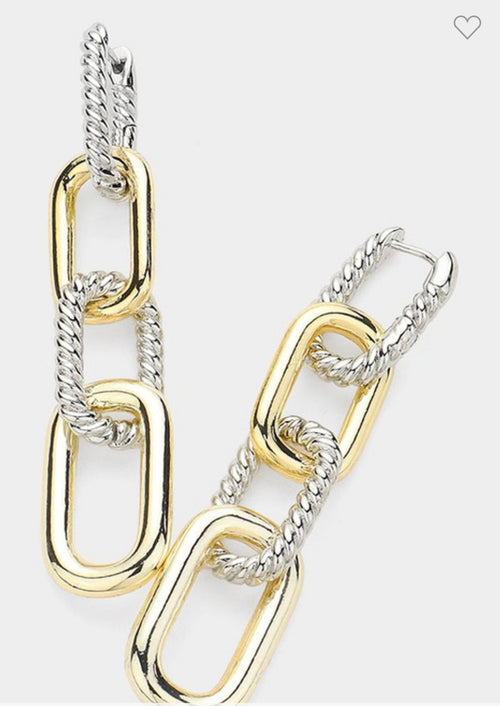 14 K Gold plated two tone link droptown earrings