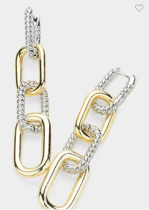 14 K Gold plated two tone link droptown earrings