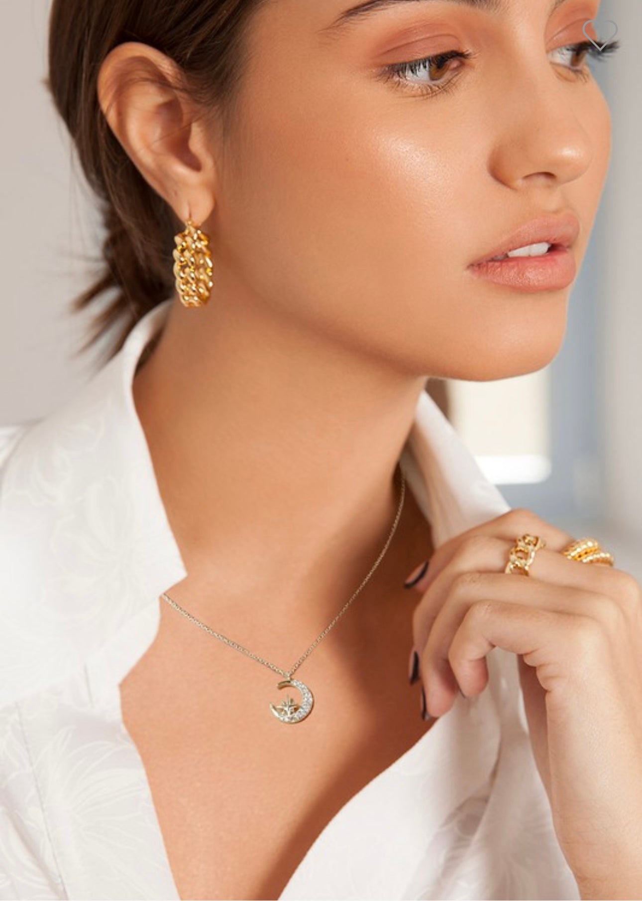 Gold dipped Moon North Star Pendant Necklace