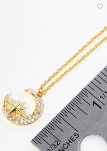 Gold dipped Moon North Star Pendant Necklace