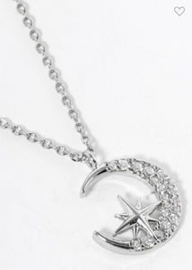 Gold dipped Moon North Star Pendant Necklace