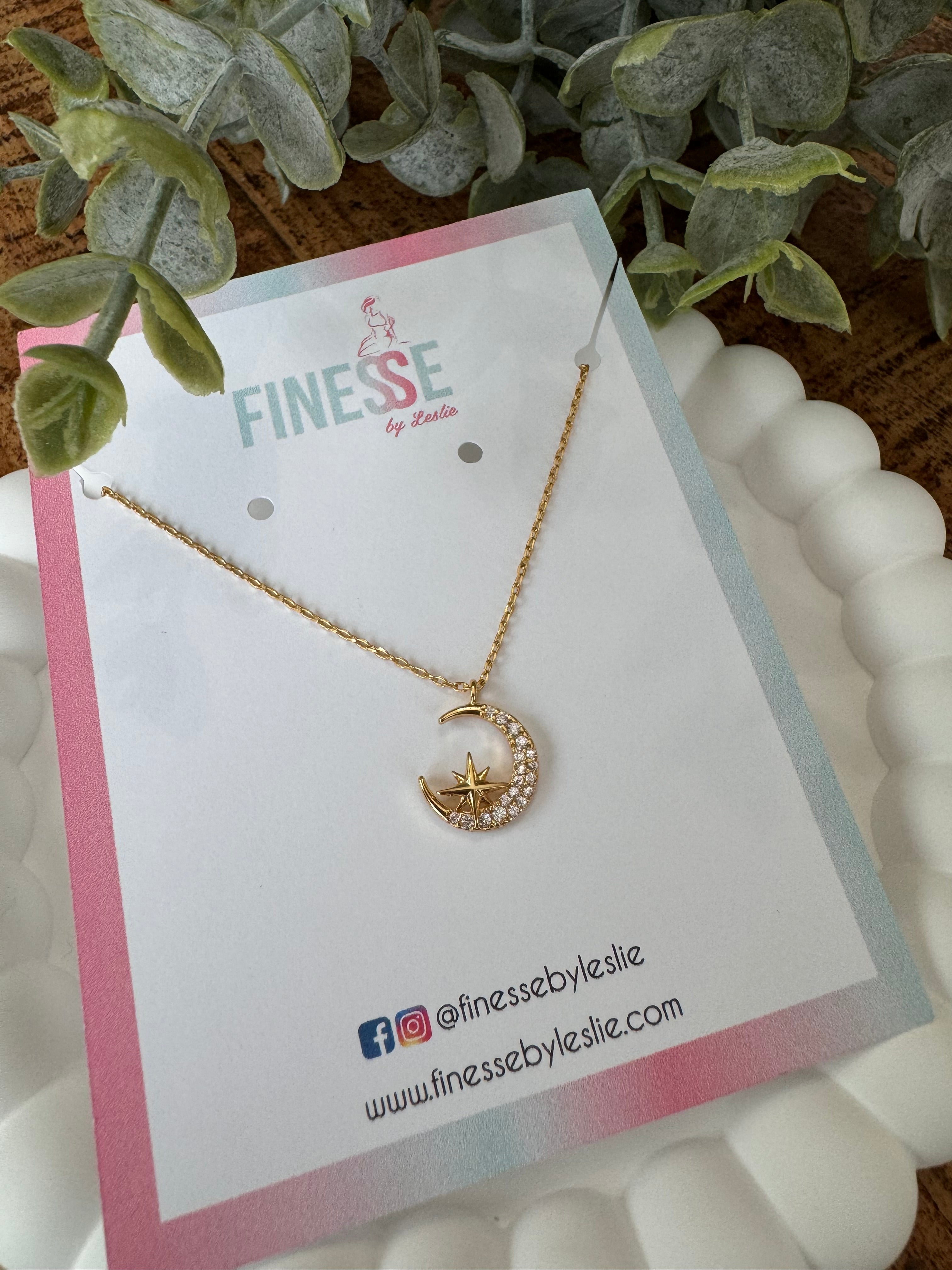 Gold dipped Moon North Star Pendant Necklace