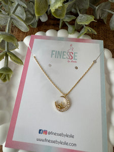 Gold dipped Moon North Star Pendant Necklace