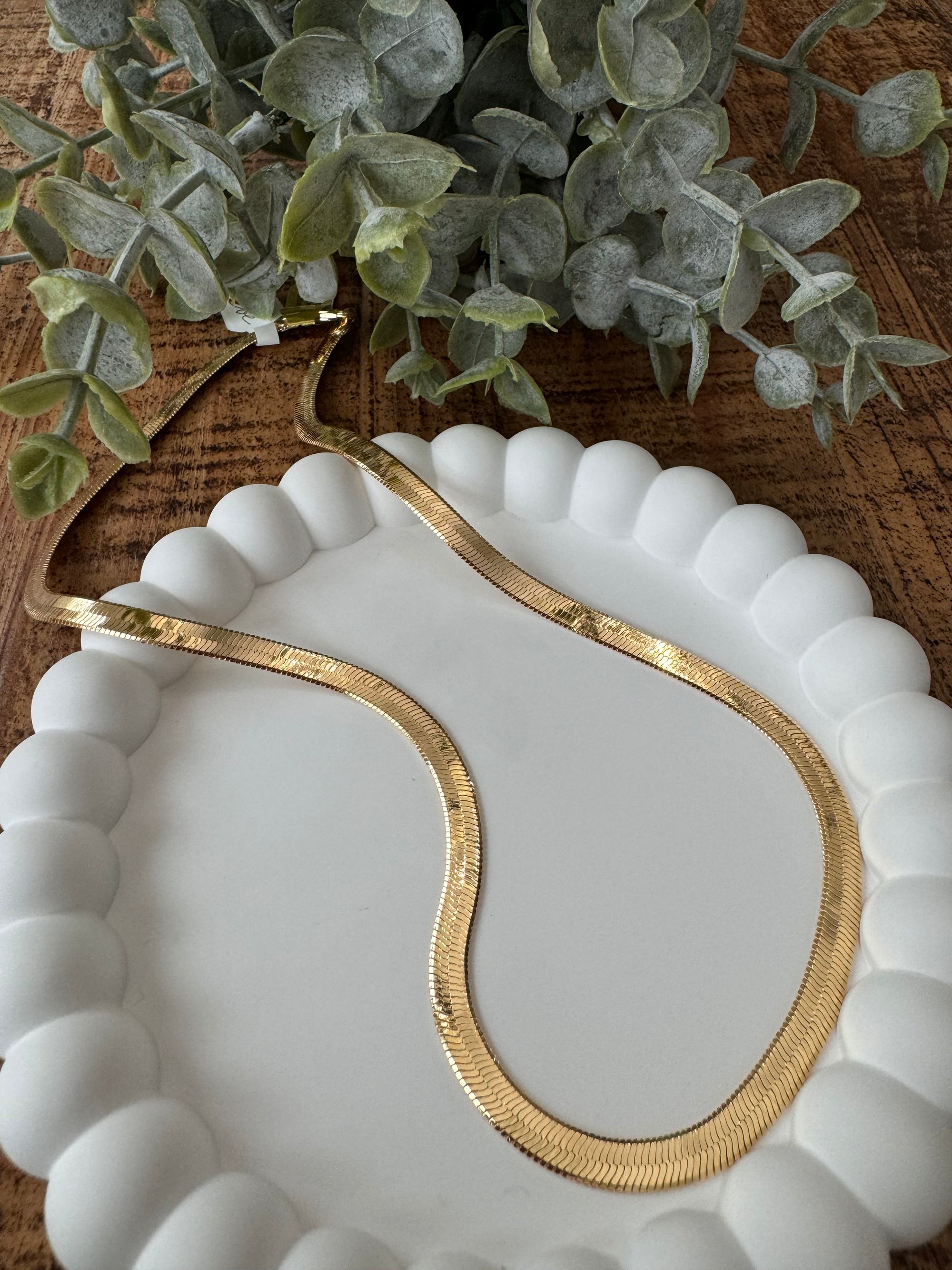 Gold Plated Herringbone Chain Necklace
