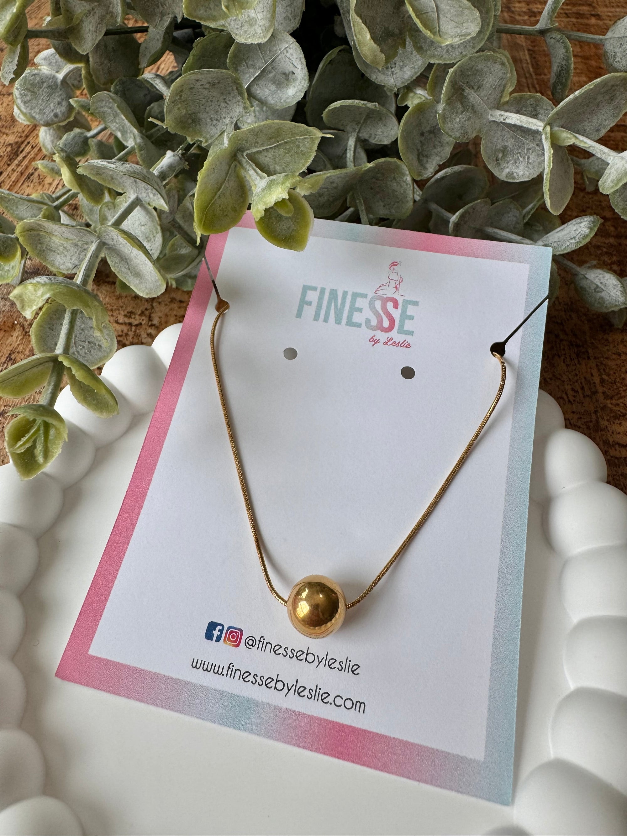 18 K Gold Stainless Steel Ball Pendant Necklace