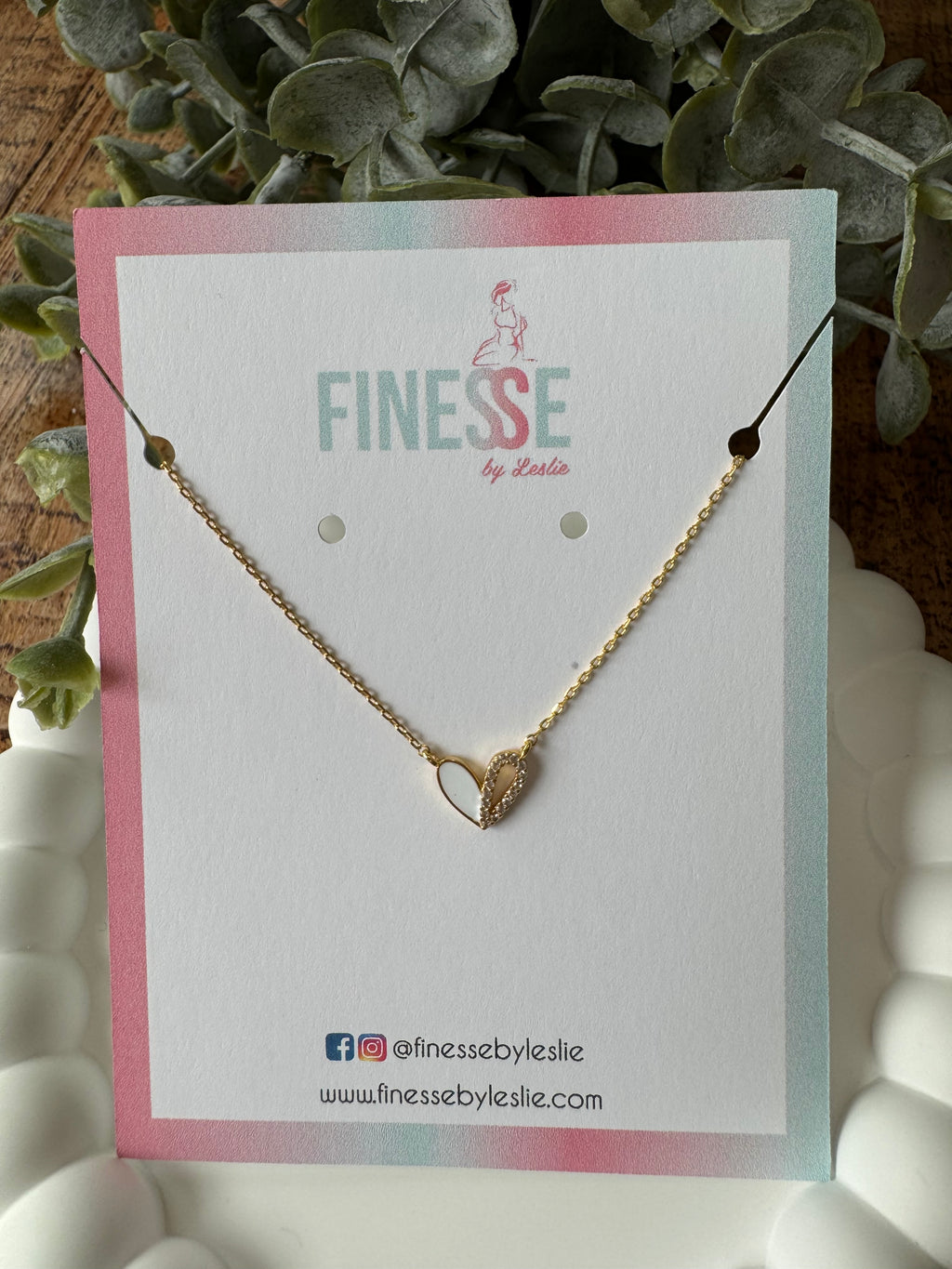 18 K Gold Half Enamel Half Stone Paved Necklace