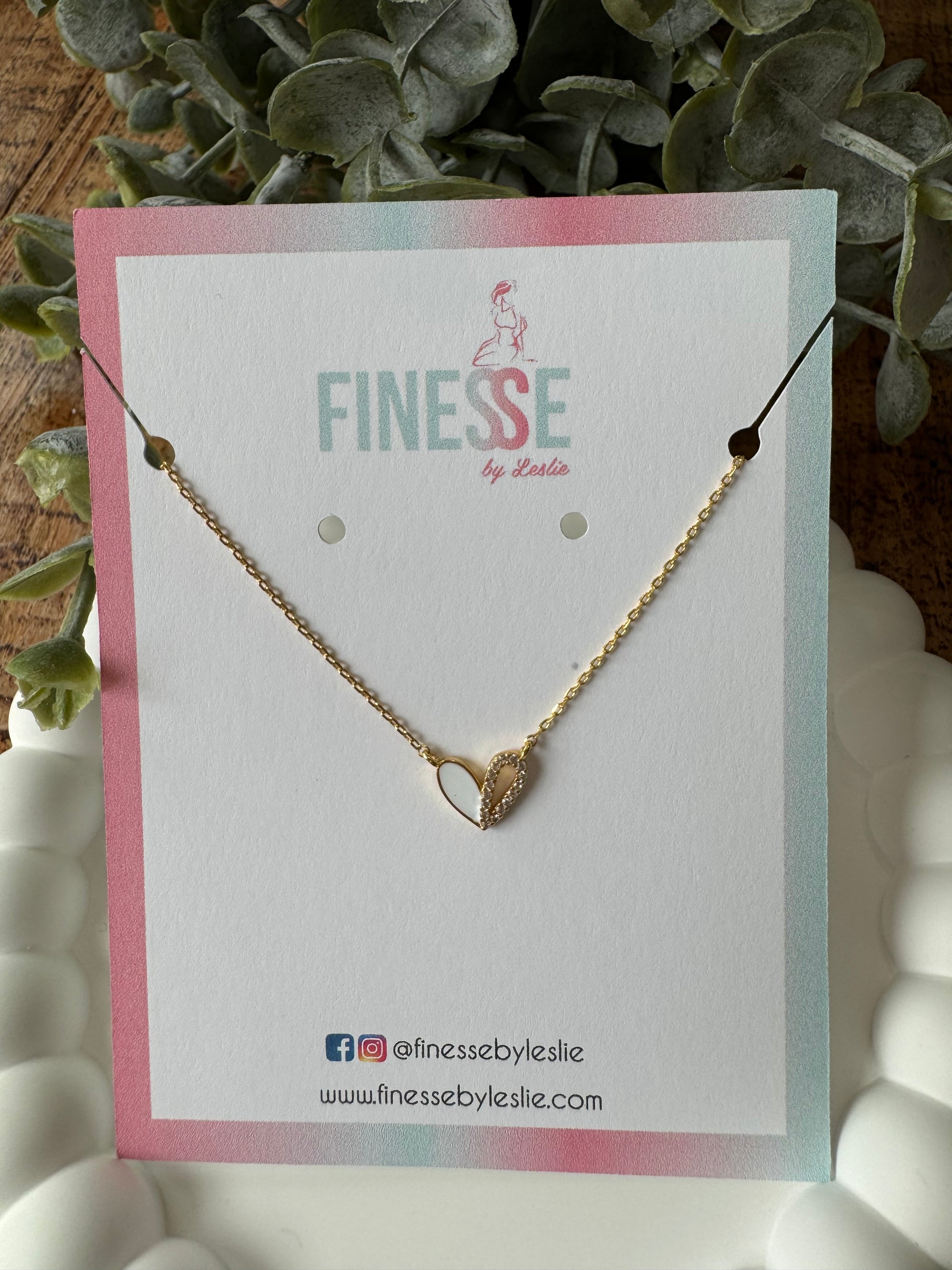 18 K Gold Half Enamel Half Stone Paved Necklace