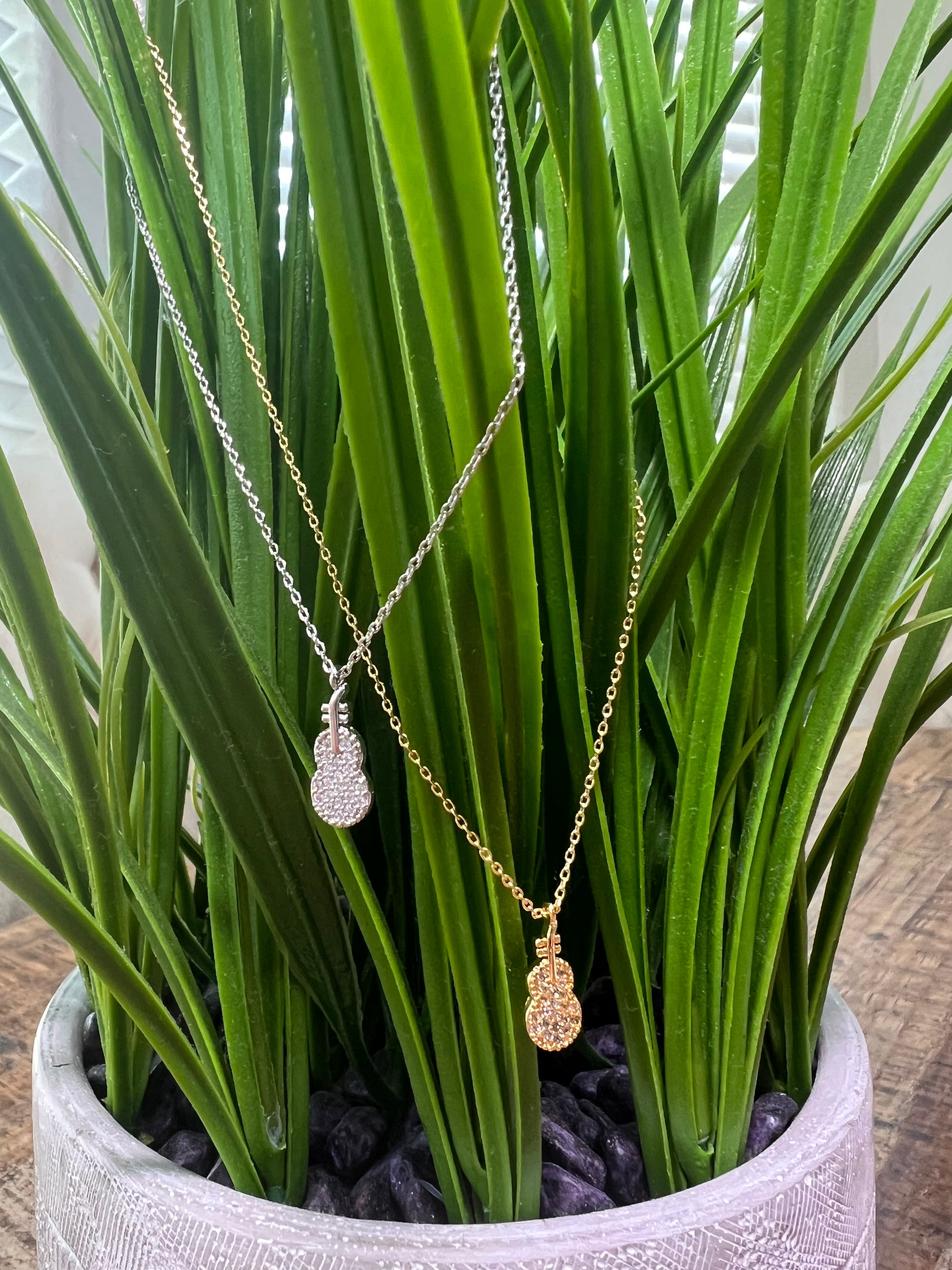 Gold Dipped Violin Pendant Necklace