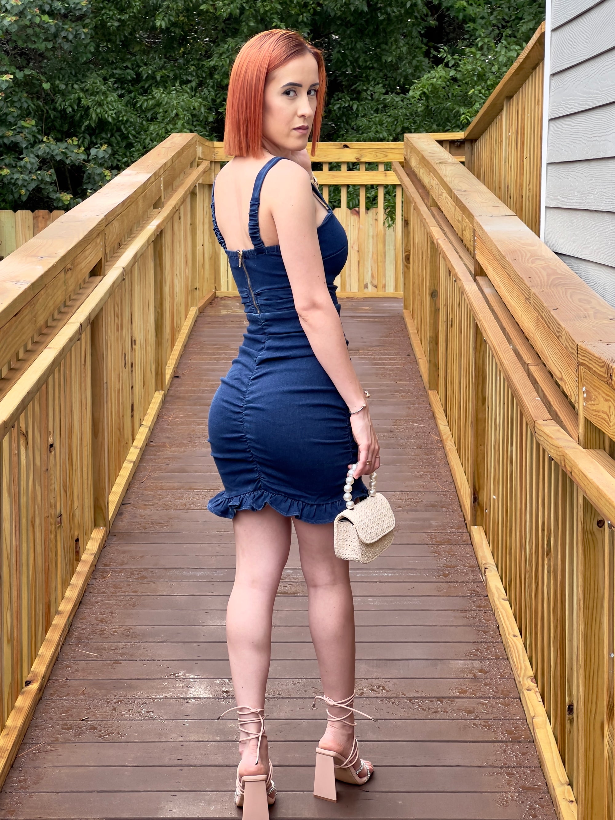 Lola Denim Top & Ruched Skirt Set