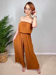 Pleated Strapless Wide-leg Jumpsuit