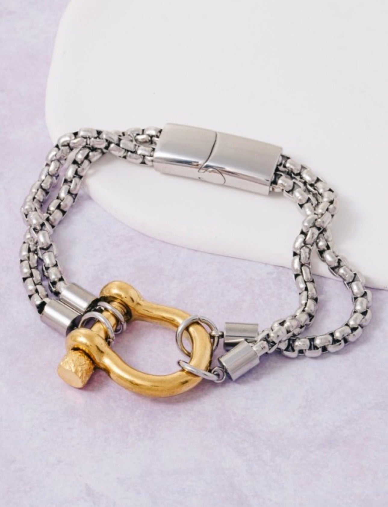Stainless Steel Two Tone Ring Layered Bracelet