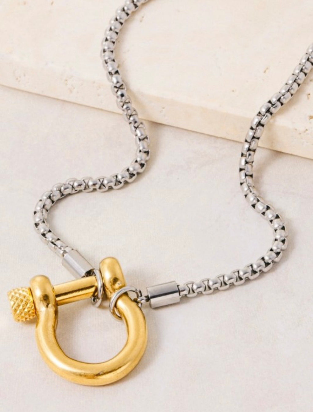 Stainless Steel Two Tone Chain Link Necklace