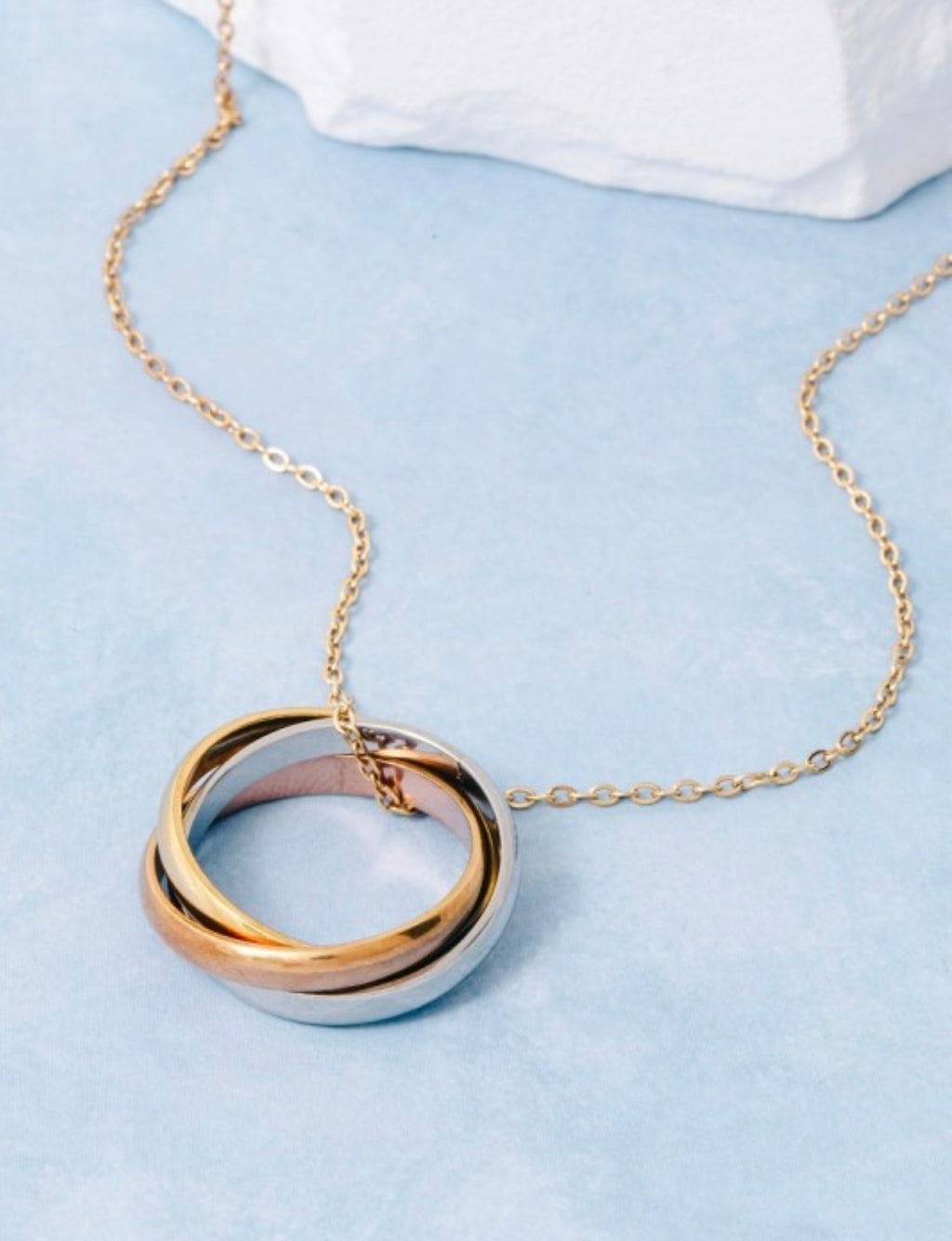 Stainless Steel Three Tone Rings Pendant Necklace