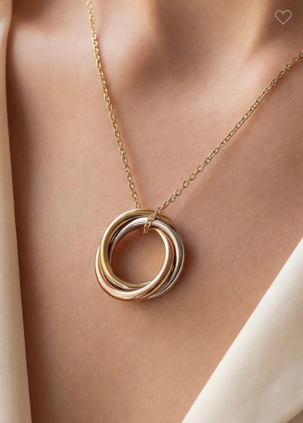 Stainless Steel Three Tone Rings Pendant Necklace