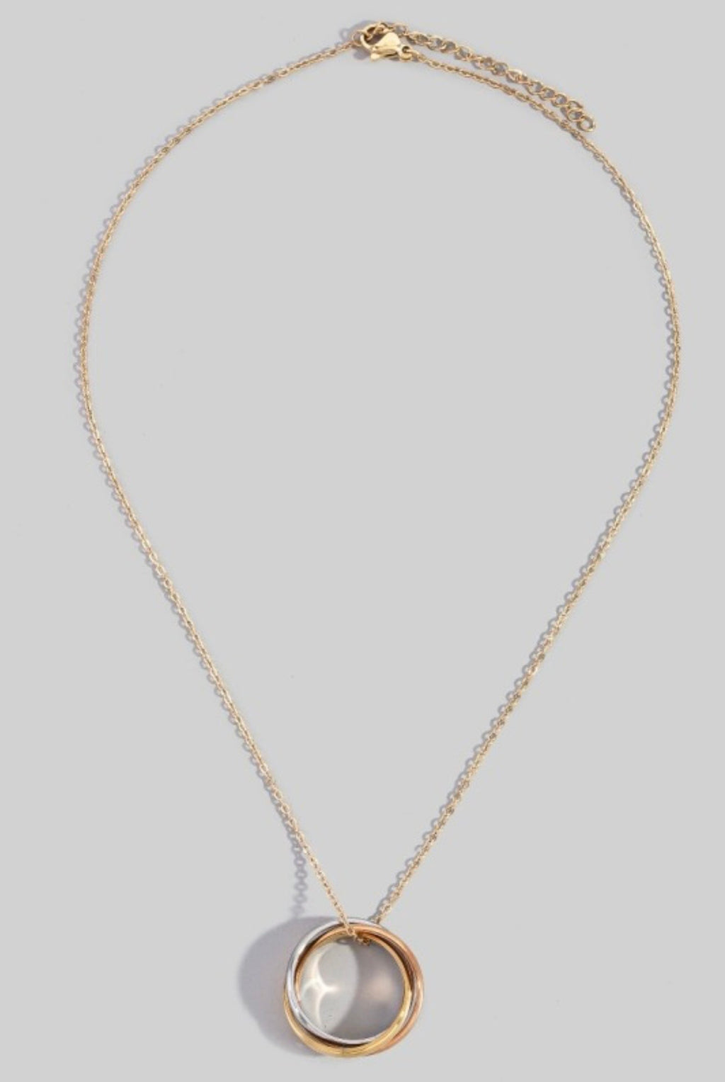 Stainless Steel Three Tone Rings Pendant Necklace