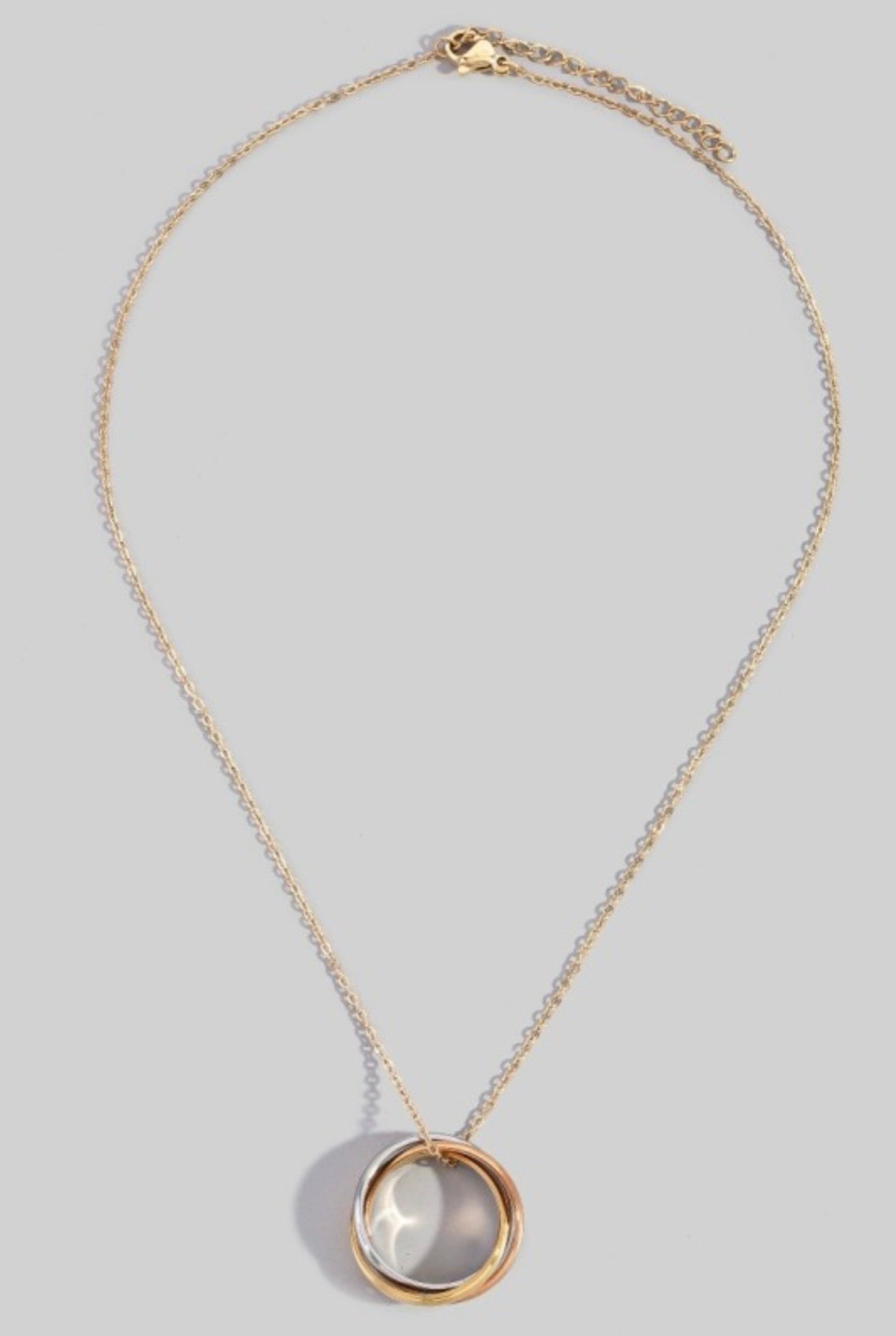 Stainless Steel Three Tone Rings Pendant Necklace