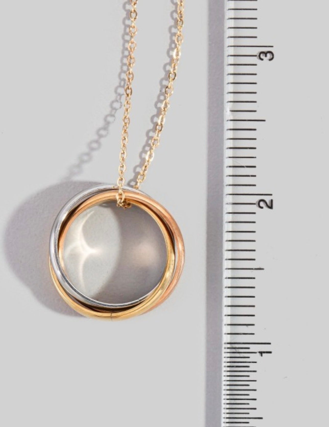 Stainless Steel Three Tone Rings Pendant Necklace