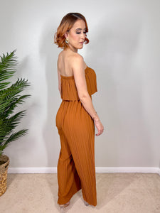 Pleated Strapless Wide-leg Jumpsuit