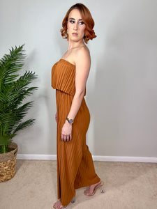 Pleated Strapless Wide-leg Jumpsuit