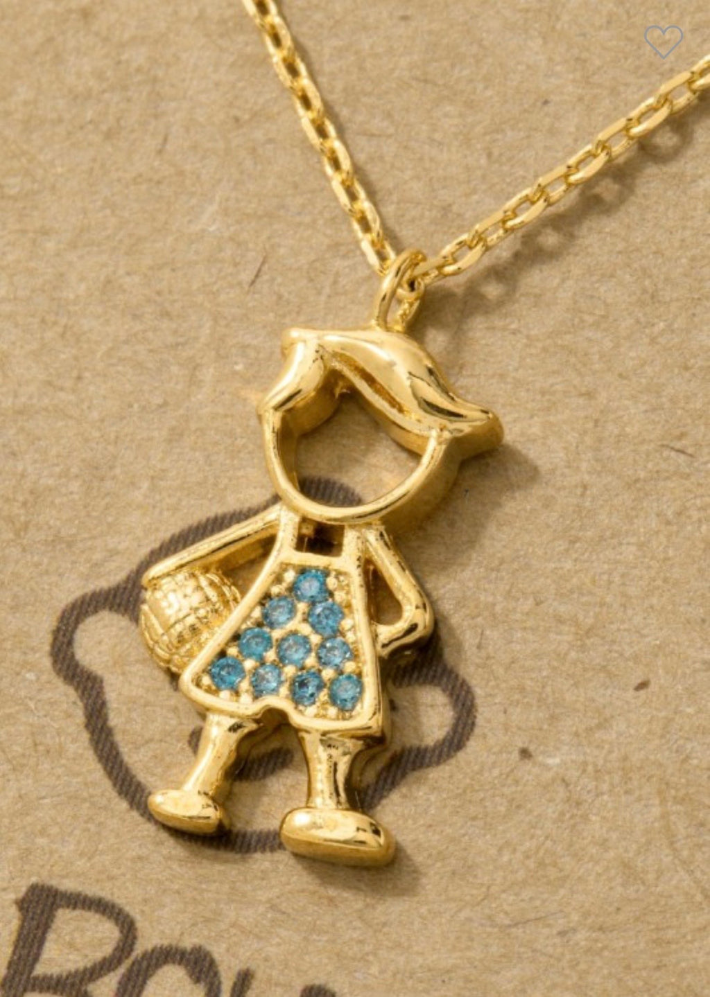 Gold Dipped Studded Boy Figure Pendant Necklace