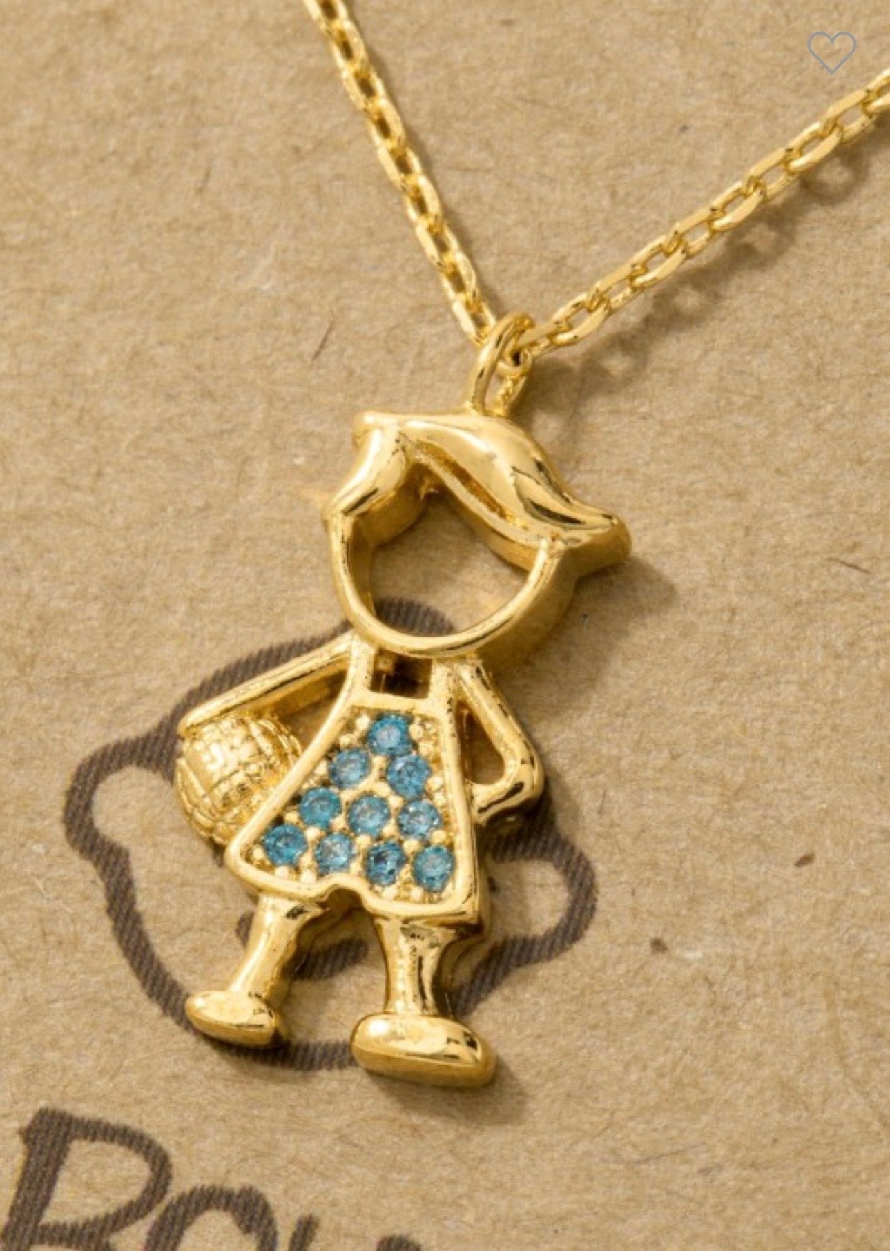 Gold Dipped Studded Boy Figure Pendant Necklace