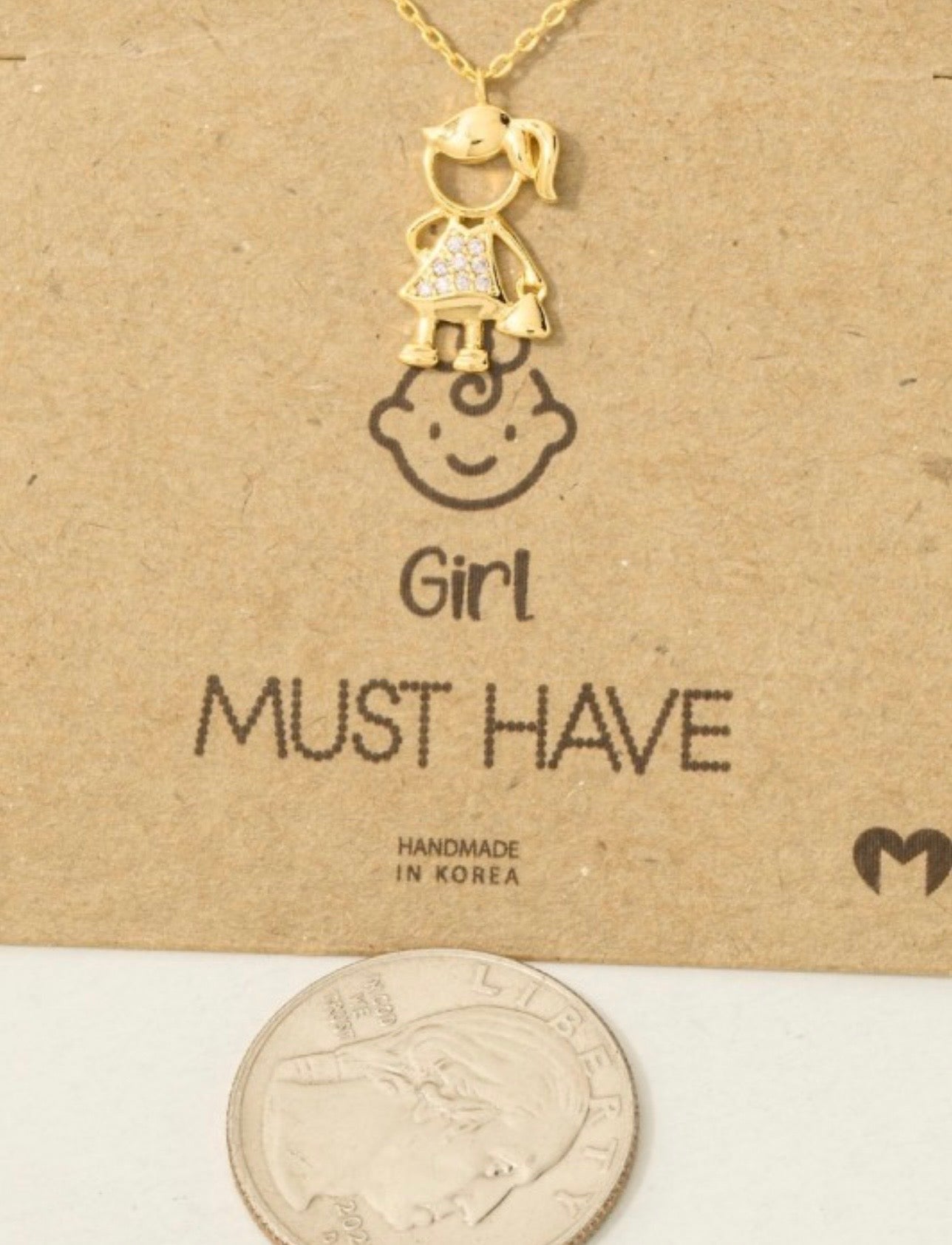 Gold Dipped Studded Girl Figure Pendant Necklace