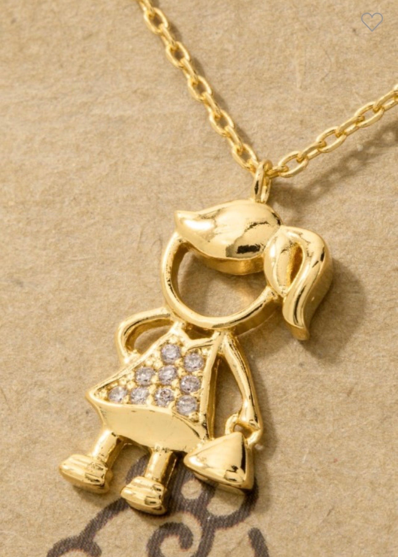 Gold Dipped Studded Girl Figure Pendant Necklace