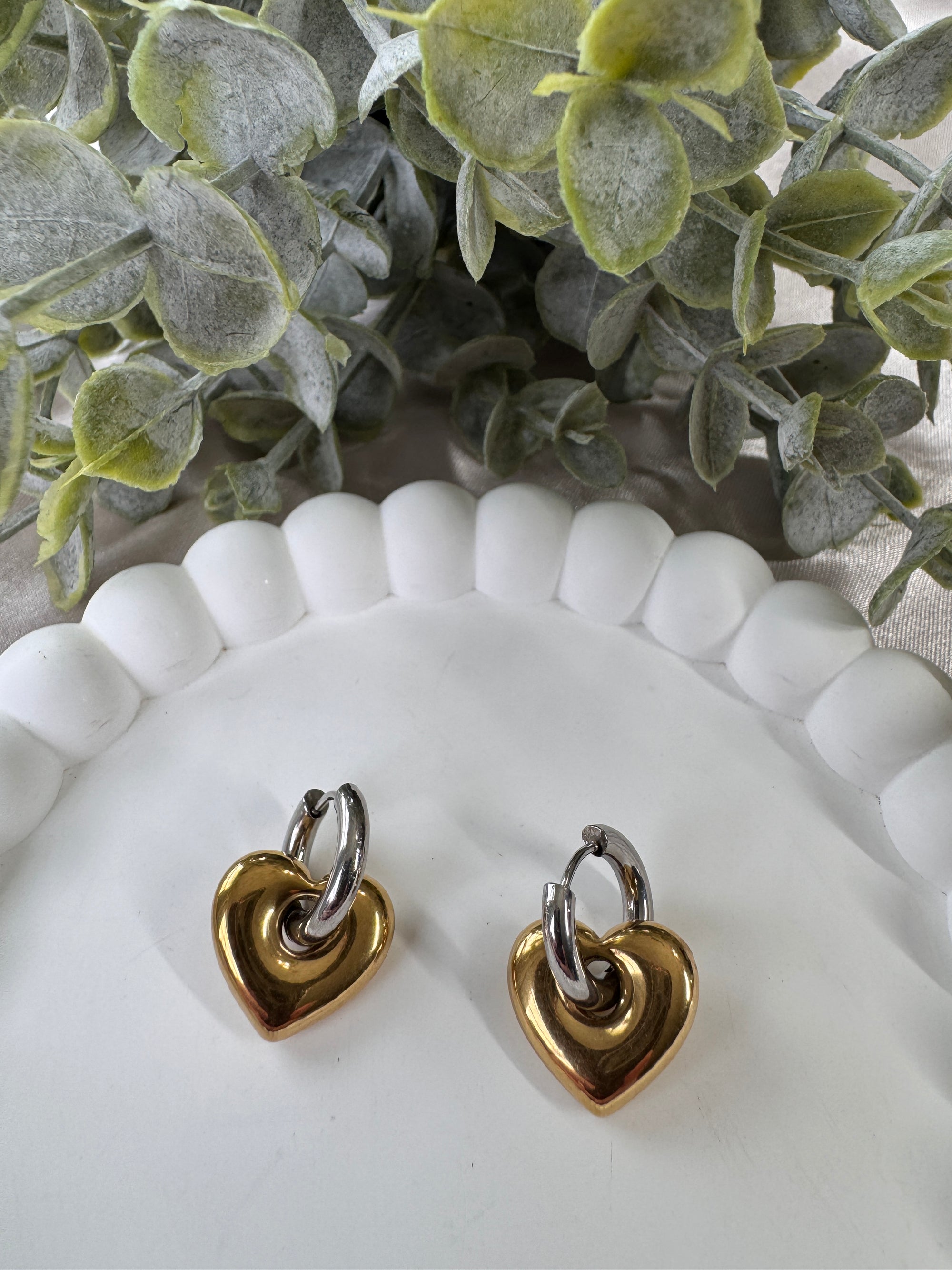 18 K Stainless Steel two tone heart drops