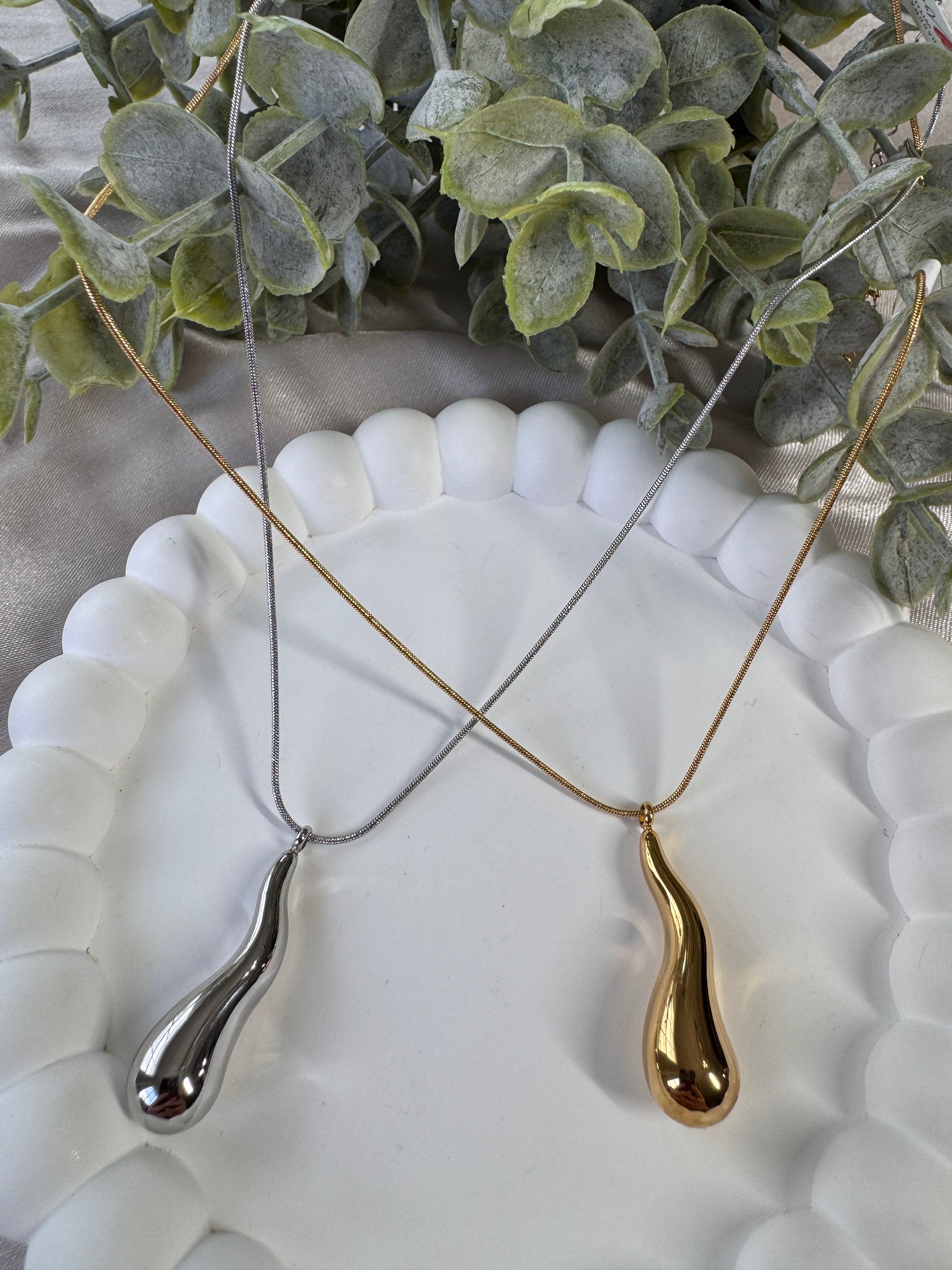 Gold Dipped Stainless Steel Teardrop Necklace