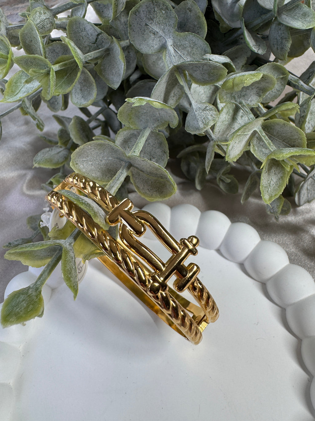 Stainless Steel Interlock Double Bangle Bracelet