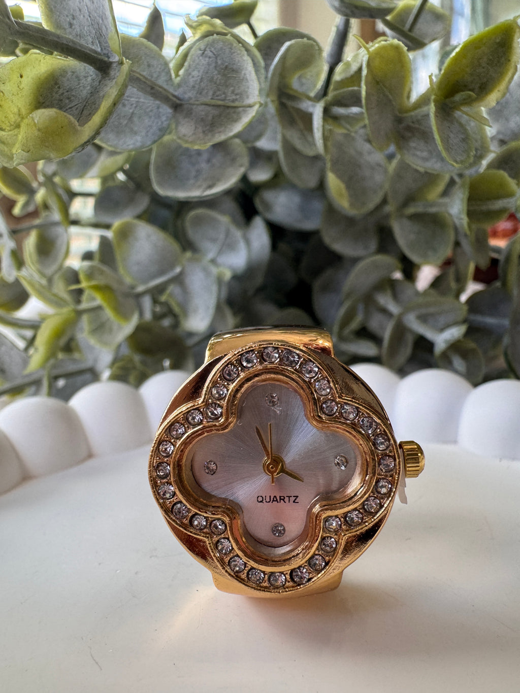 Stainless Steel Clover Ring Watch