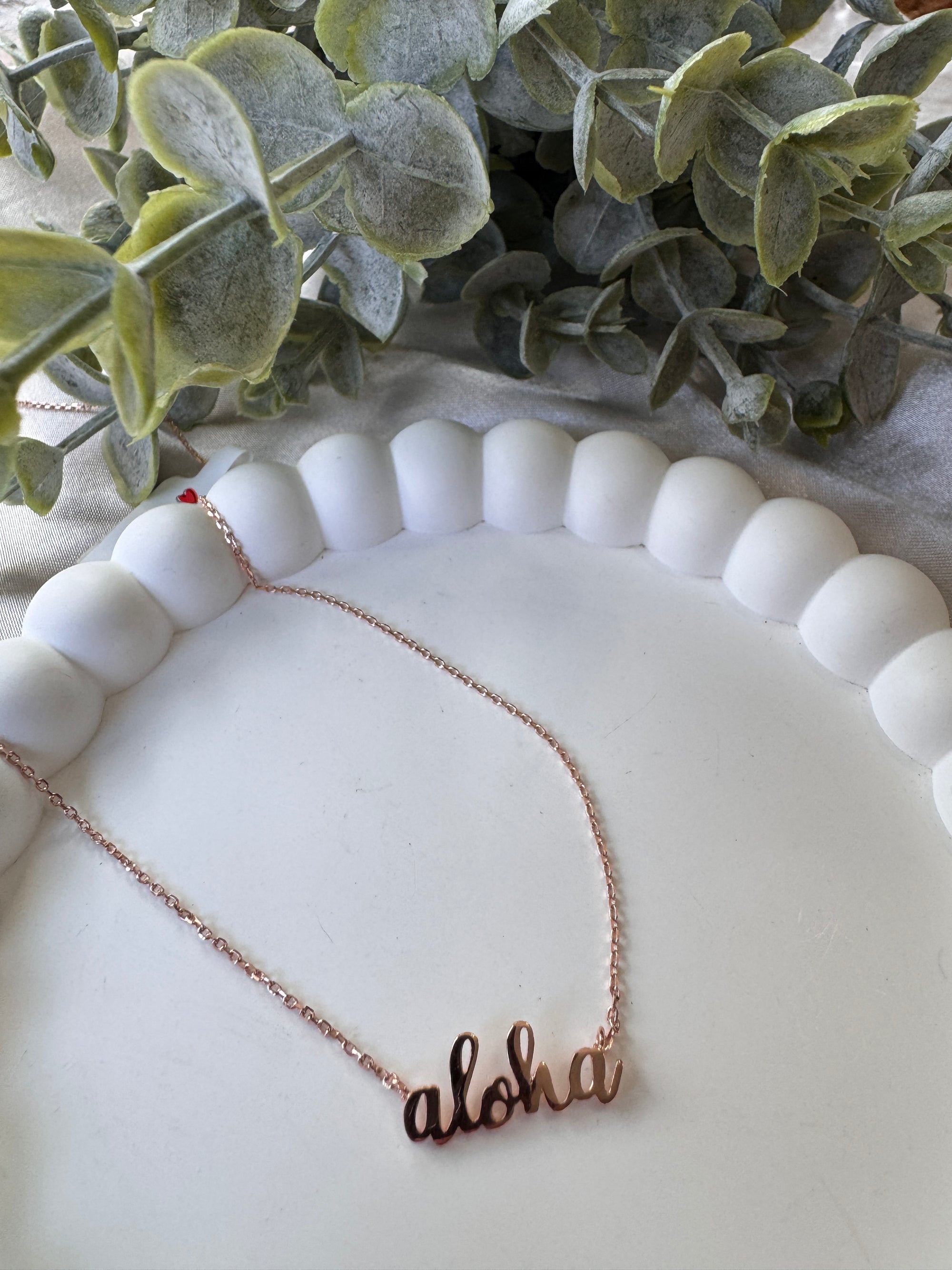 18K Gold Dipped Handwritten Aloha Print Charm Necklace
