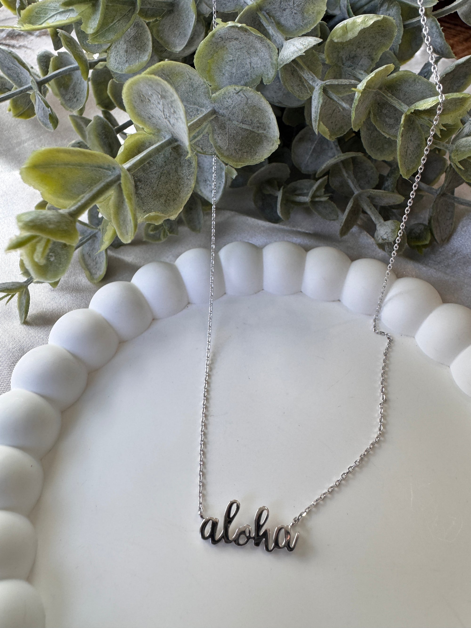 18K Gold Dipped Handwritten Aloha Print Charm Necklace