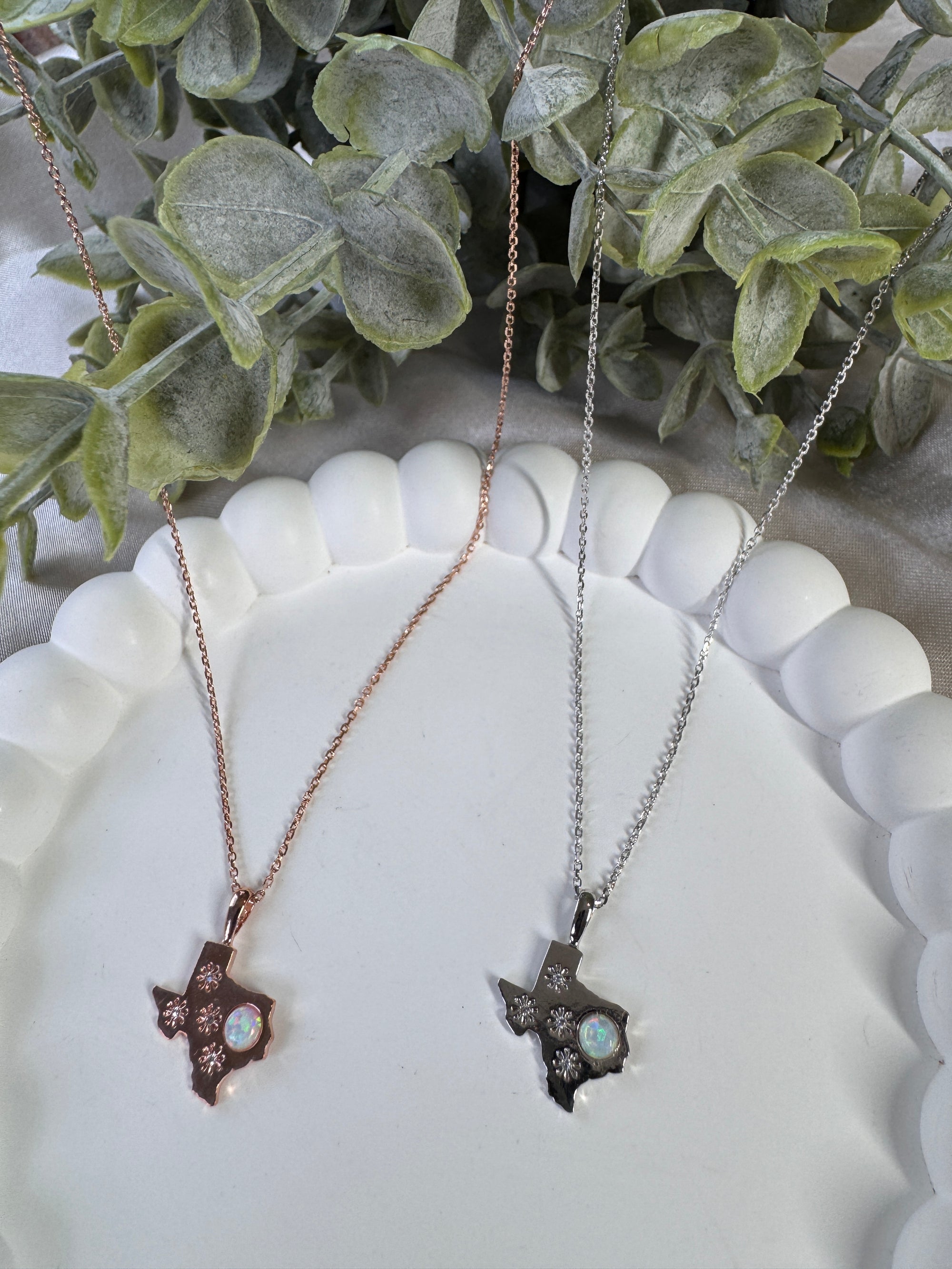 18K Gold Dipped Opal Texas State Pendant Necklace