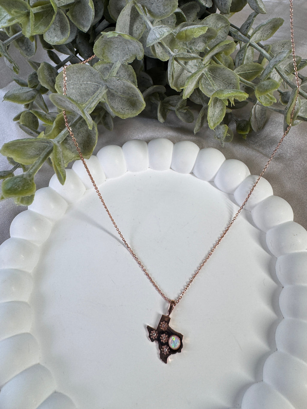 18K Gold Dipped Opal Texas State Pendant Necklace