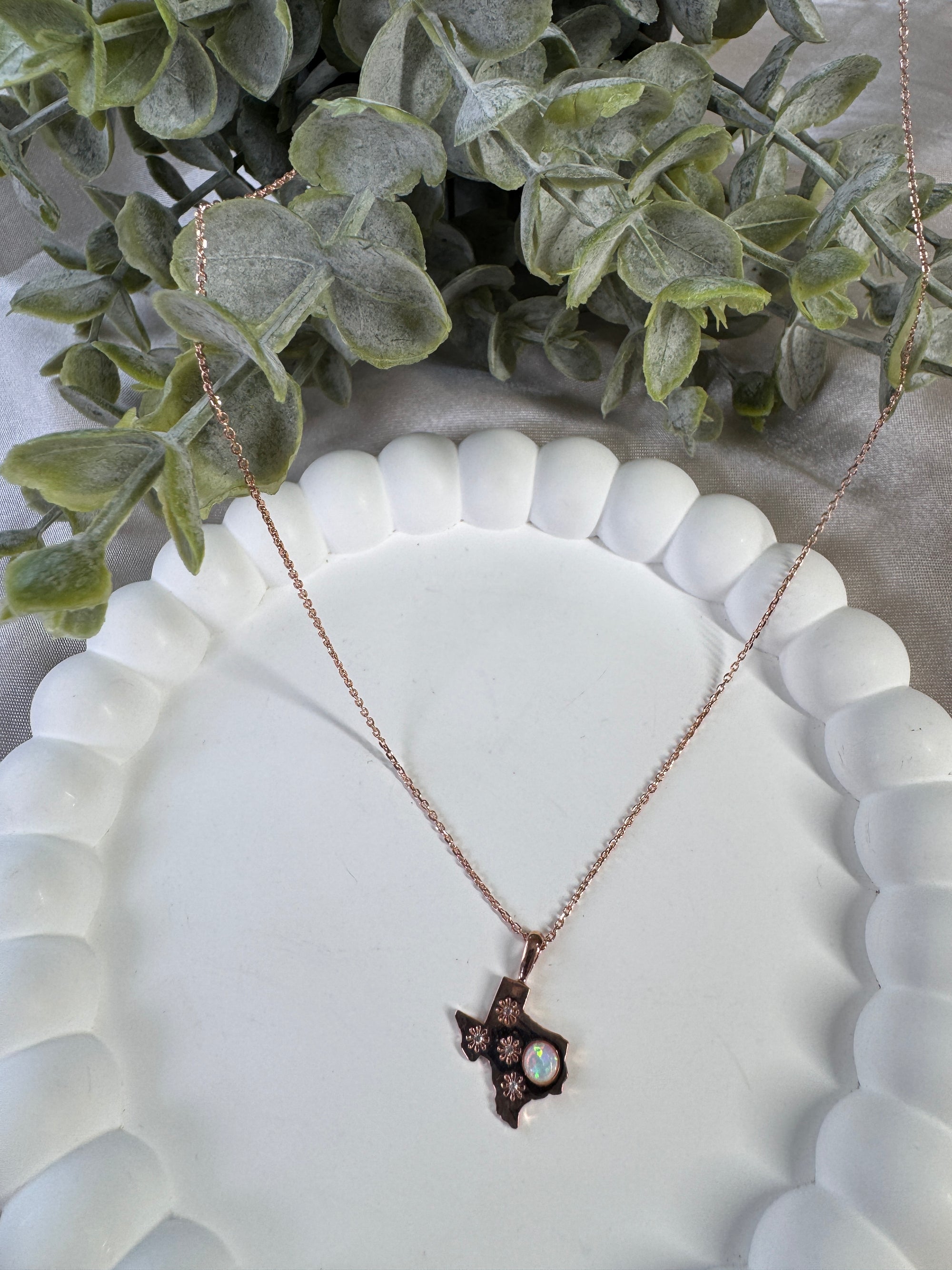18K Gold Dipped Opal Texas State Pendant Necklace