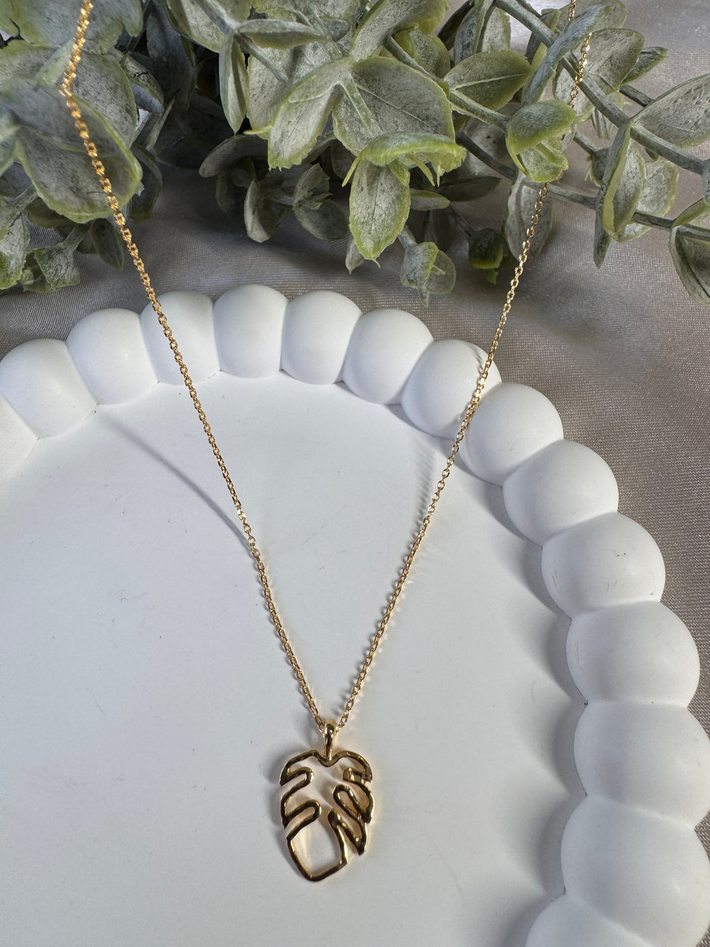 18K Gold Dipped Monstera Cutout Pendant Necklace