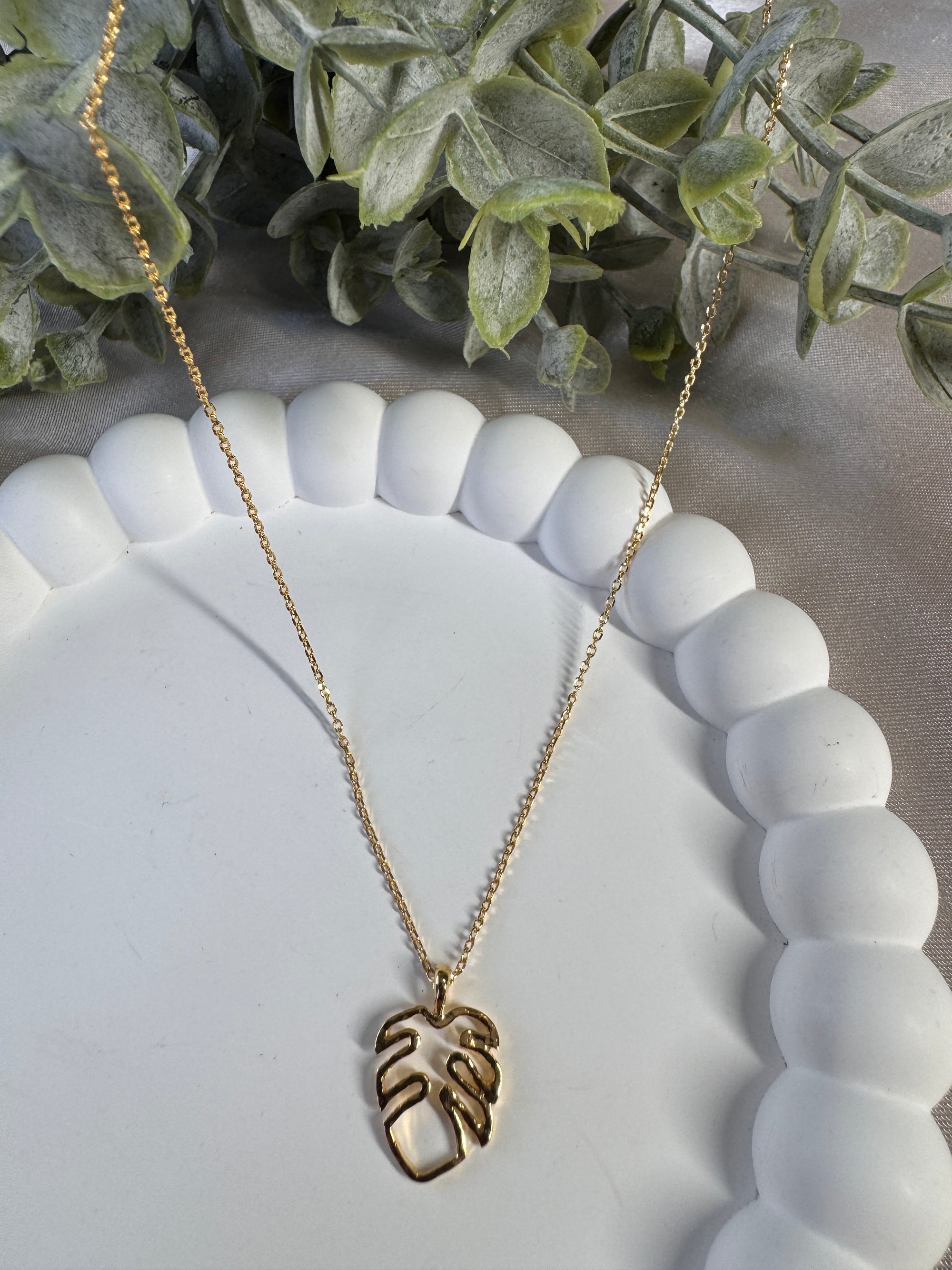 18K Gold Dipped Monstera Cutout Pendant Necklace