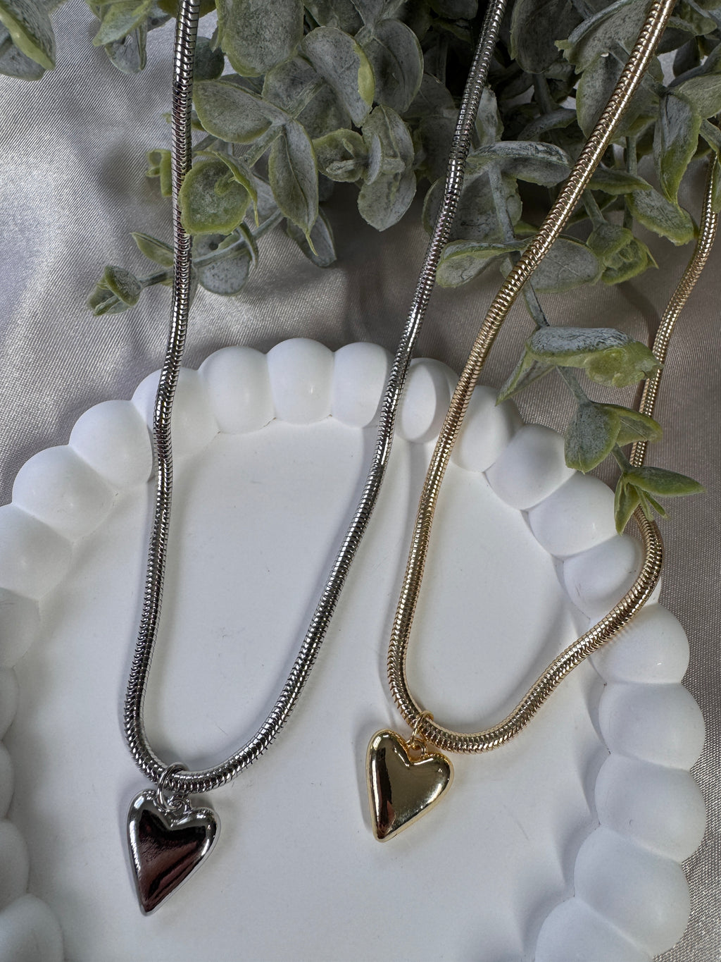 Gold Dipped Heart Pendant Tube Chain Necklace