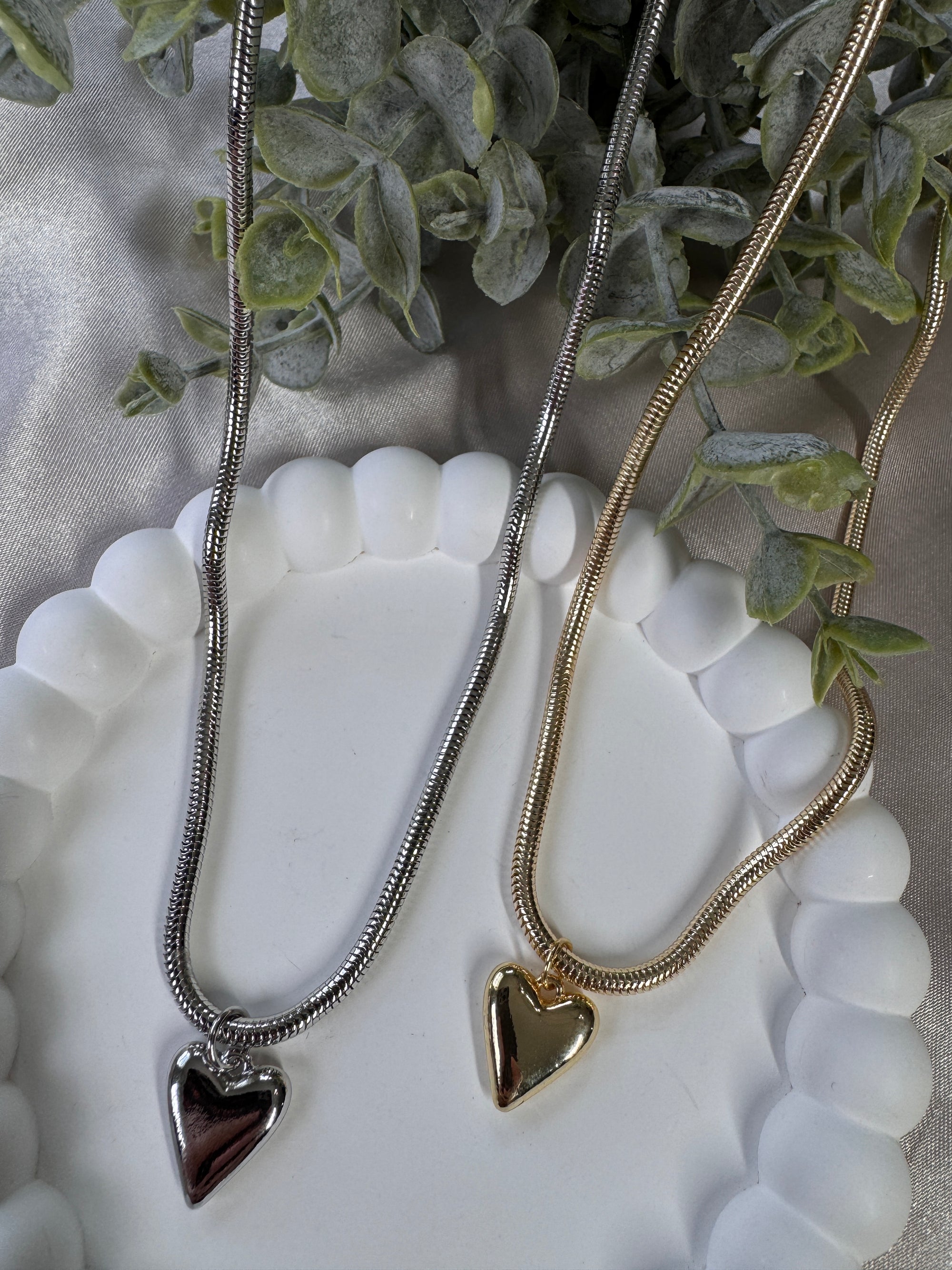 Gold Dipped Heart Pendant Tube Chain Necklace