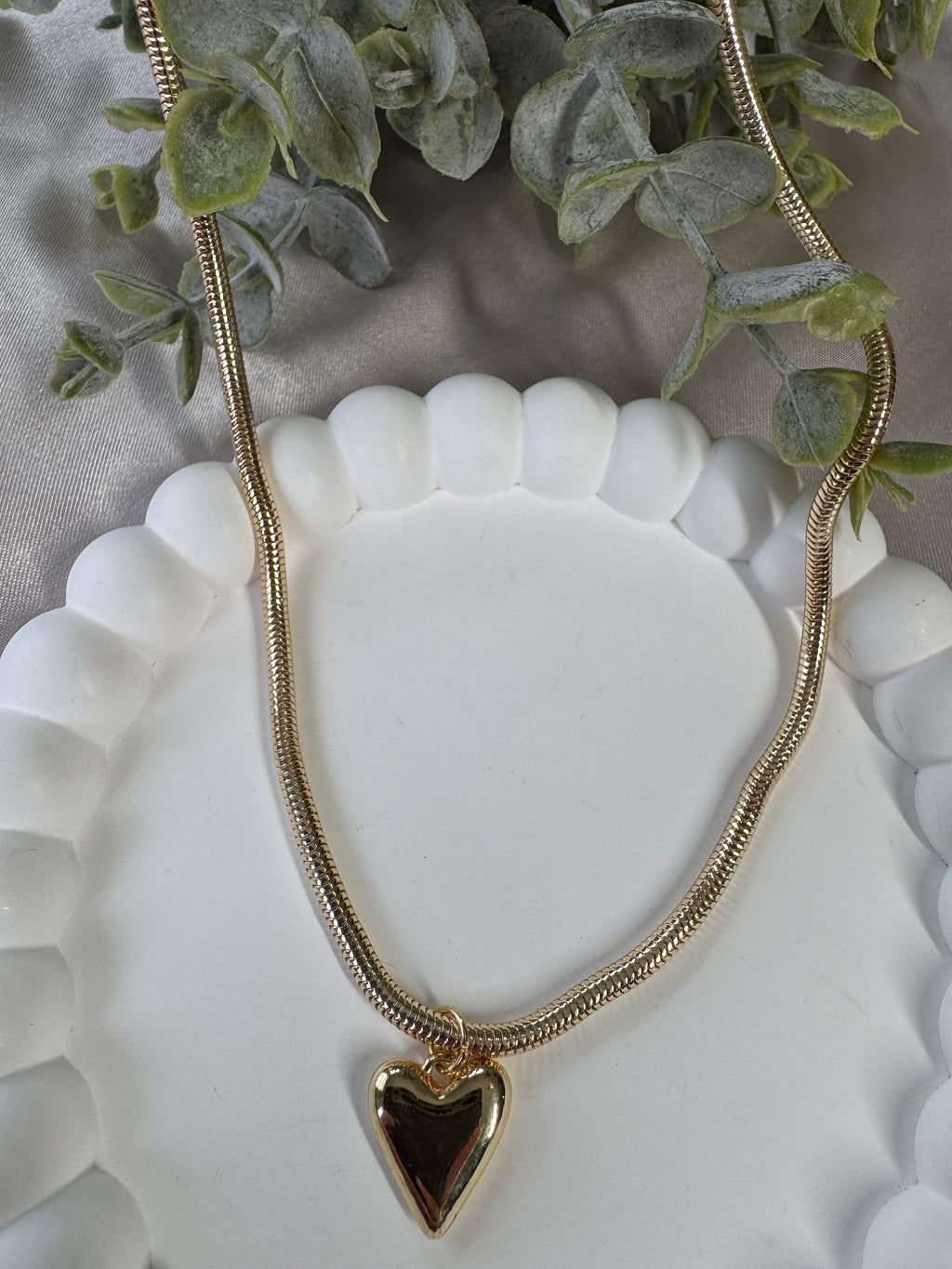Gold Dipped Heart Pendant Tube Chain Necklace